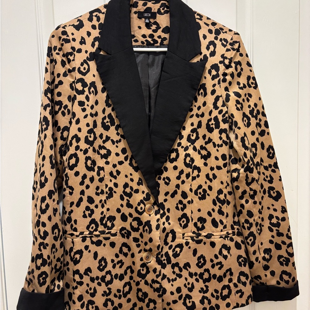 INC International Concepts Tan and Black Leopard Blazer